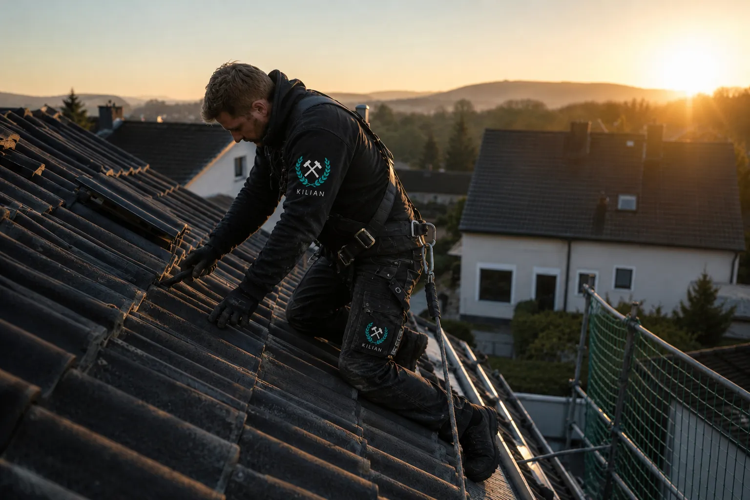 Dachdecker bei der Arbeit auf dem Dach