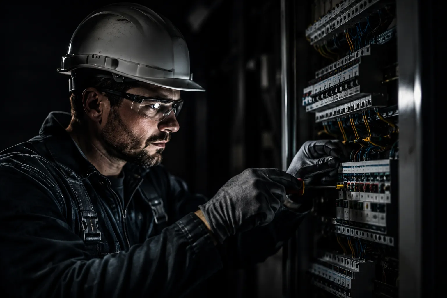 Elektriker bei der Arbeit am Sicherungskasten